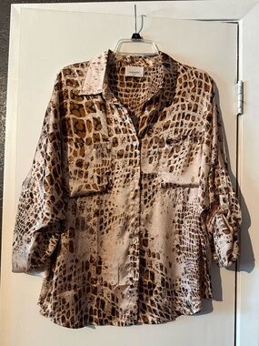 Andree Brown and Cream Animal-Print Button-Front Shirt